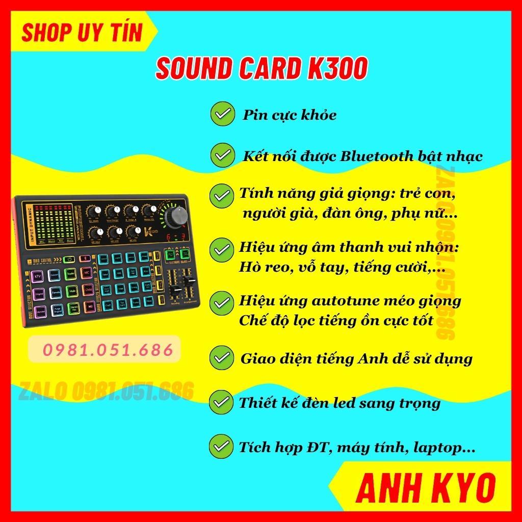 Trọn Bộ Sound Card K300 Mic AQTA ALC280 . Thiết Kế Cực Đẹp , Âm Thanh Sống Động , Dễ Dàng Lắp Đặt . Bảo Hành 1 Năm