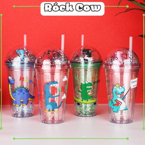 Ly nhựa trong suốt 2 lớp cách nhiệt nhiều màu cute lấp lánh 450ml