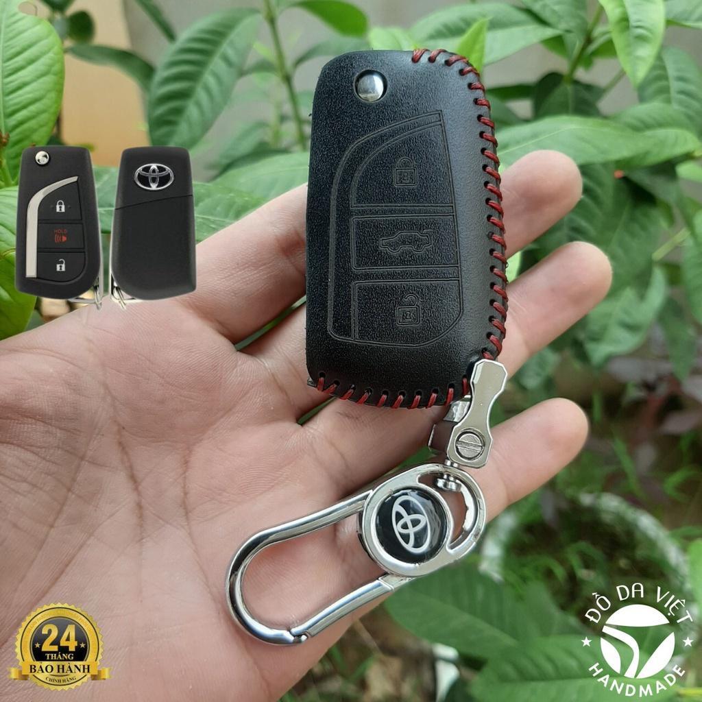 Bao Da Chìa Khóa TOYOTA Altis 14-18, Innova 17-23, Fortuner chìa gập.Da Bò Nhập Khẩu ITALIA, Khắc Tên + Số ĐT