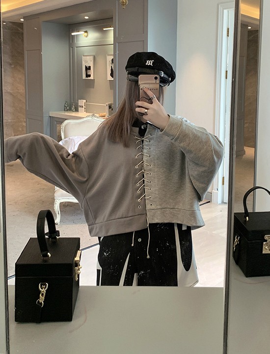 Áo sweatshirt oversize phối màu thắt dây Mã: AX4063
