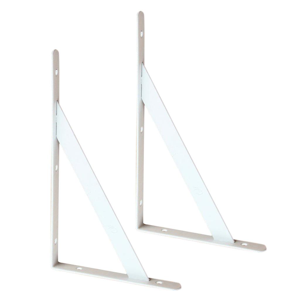 2x2 Pieces Metal L Shaped Wall Shelf Bracket Rack Support 300x190x2mm White