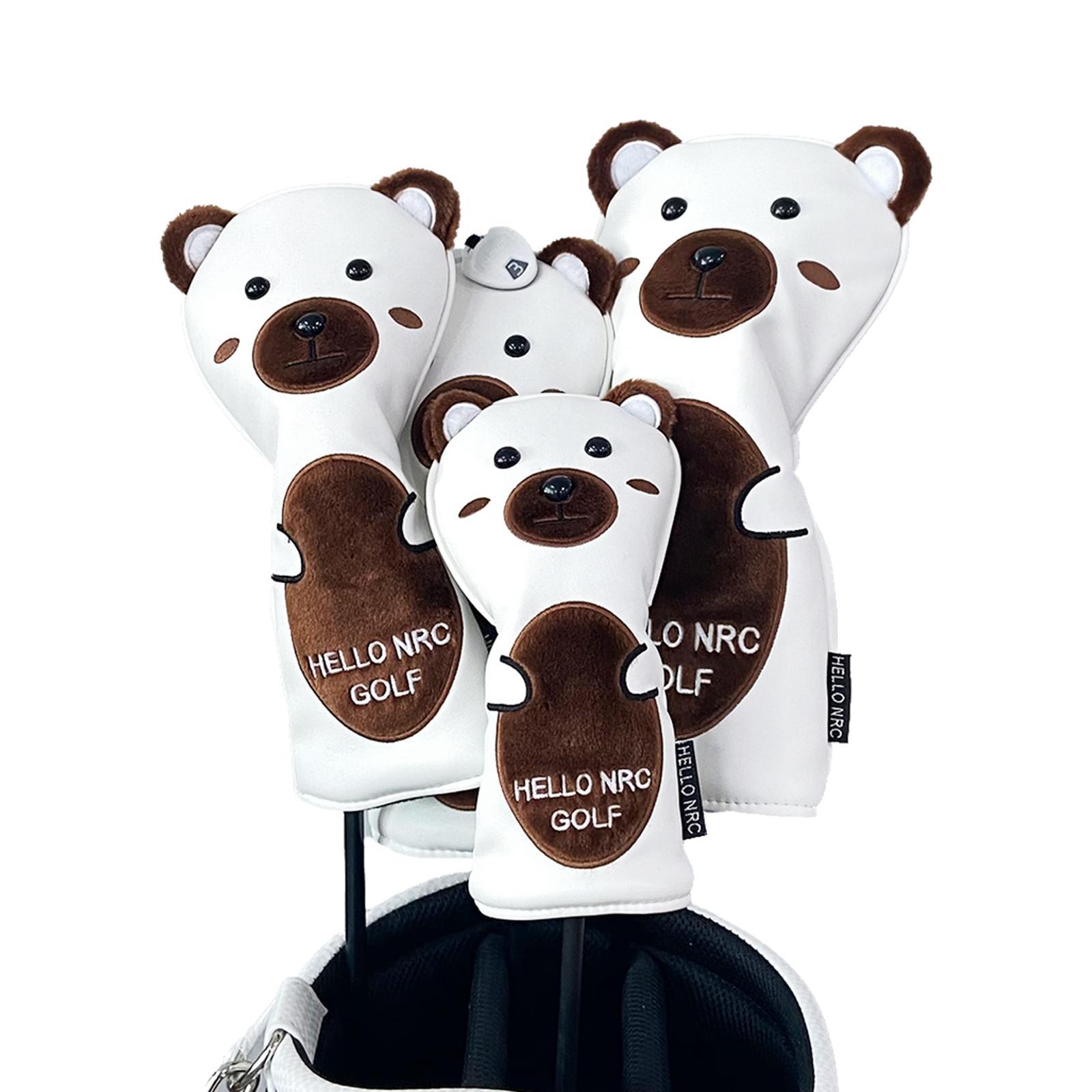 Golf Club Head Cover PU Leather Brown Bear Waterproof Driver Hybrid Fairway Cover
