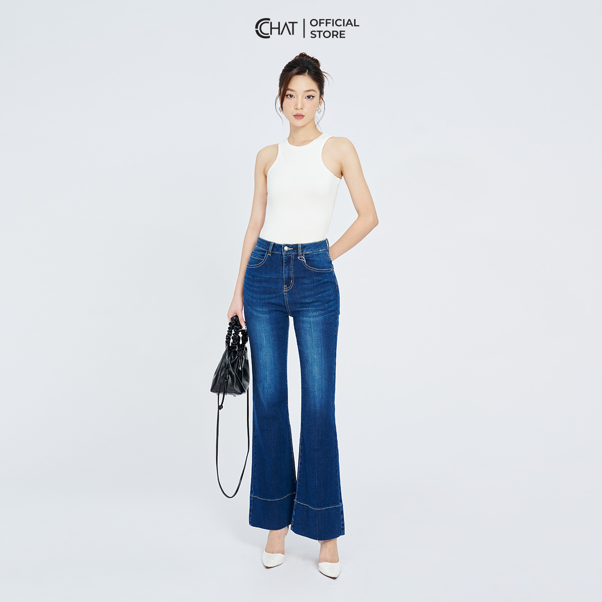 Quần Jean Nữ Vẩy Ống Rộng Bản Gấu Lớn Chất Vải Dày Dặn 22GDJ2010EH
