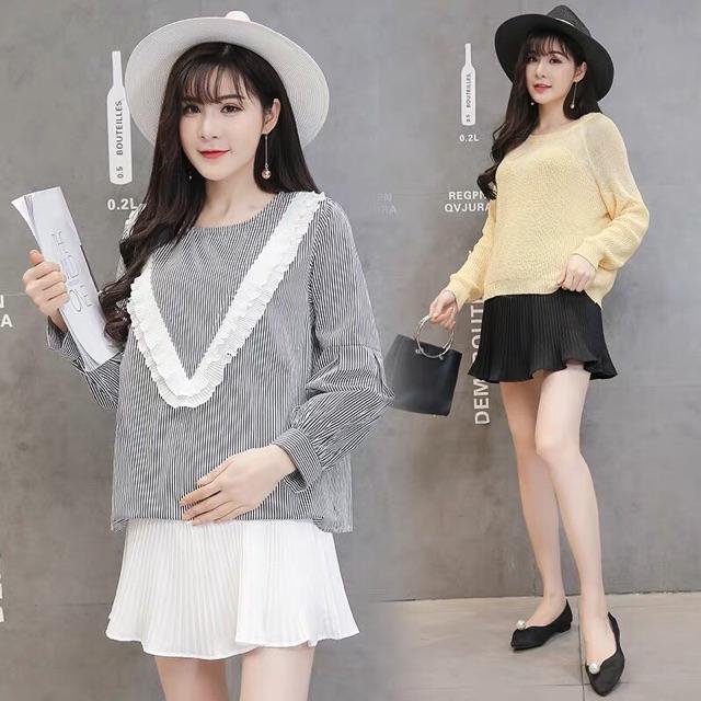 Chân váy ngắn xếp li mùa hè cho bà bầuhàng quảng châuảnh thật.
