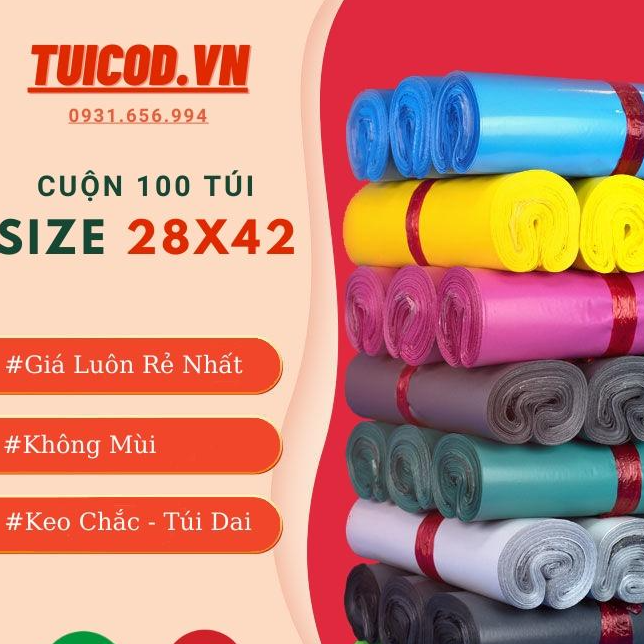 Tuiniemphong 100 Túi Đóng Hàng 28x42 cm, Túi Niêm Phong Tự Dính Cao Cấp size 28x42 cm