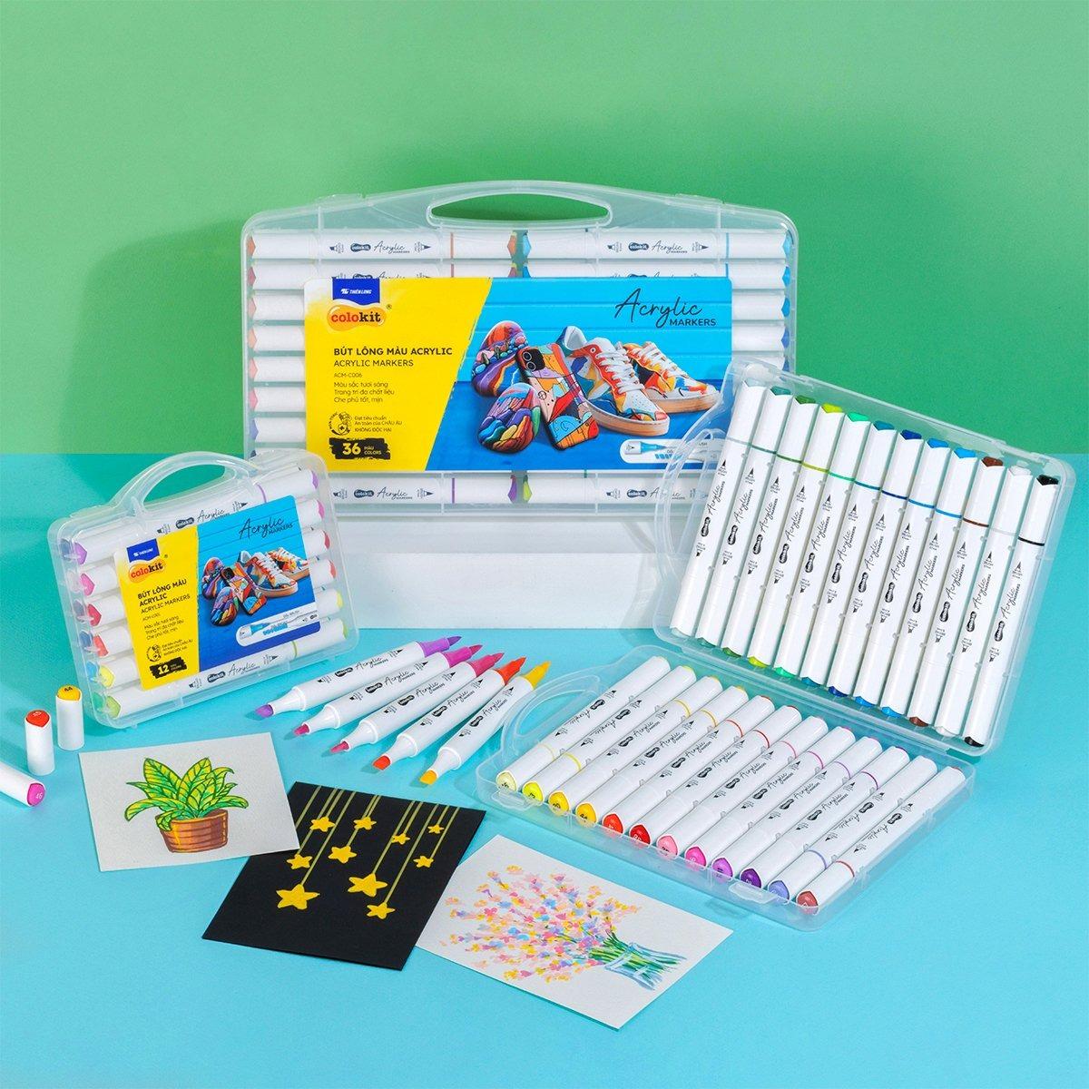 Hộp 12 Bút Lông Màu Acrylic Markers 2 Đầu - Colokit ACM-C001