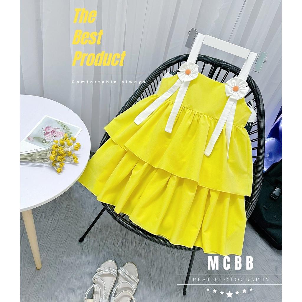 Đầm babydoll hai dây đính hoa vai cho bé gái thật đáng yêu từ 12-40kg chất kate cotton mềm