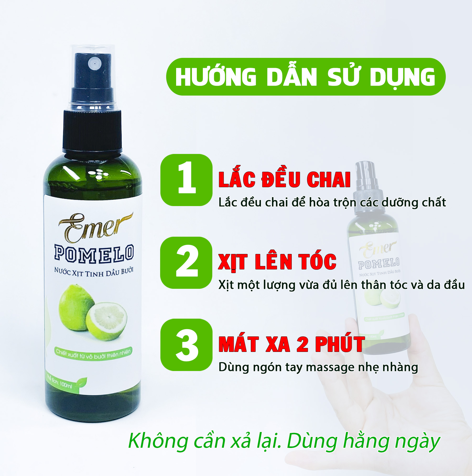 Kích thích mọc tóc, giảm rụng POMELO nước xịt tinh dầu bưởi EMER