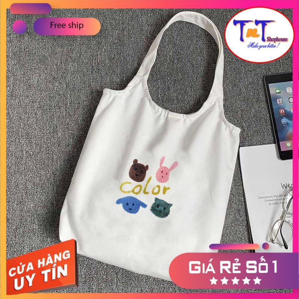 TT04 Túi tote vải Canvas đeo vai phong cách Ulzzang, vải bố form Unisex Vintage