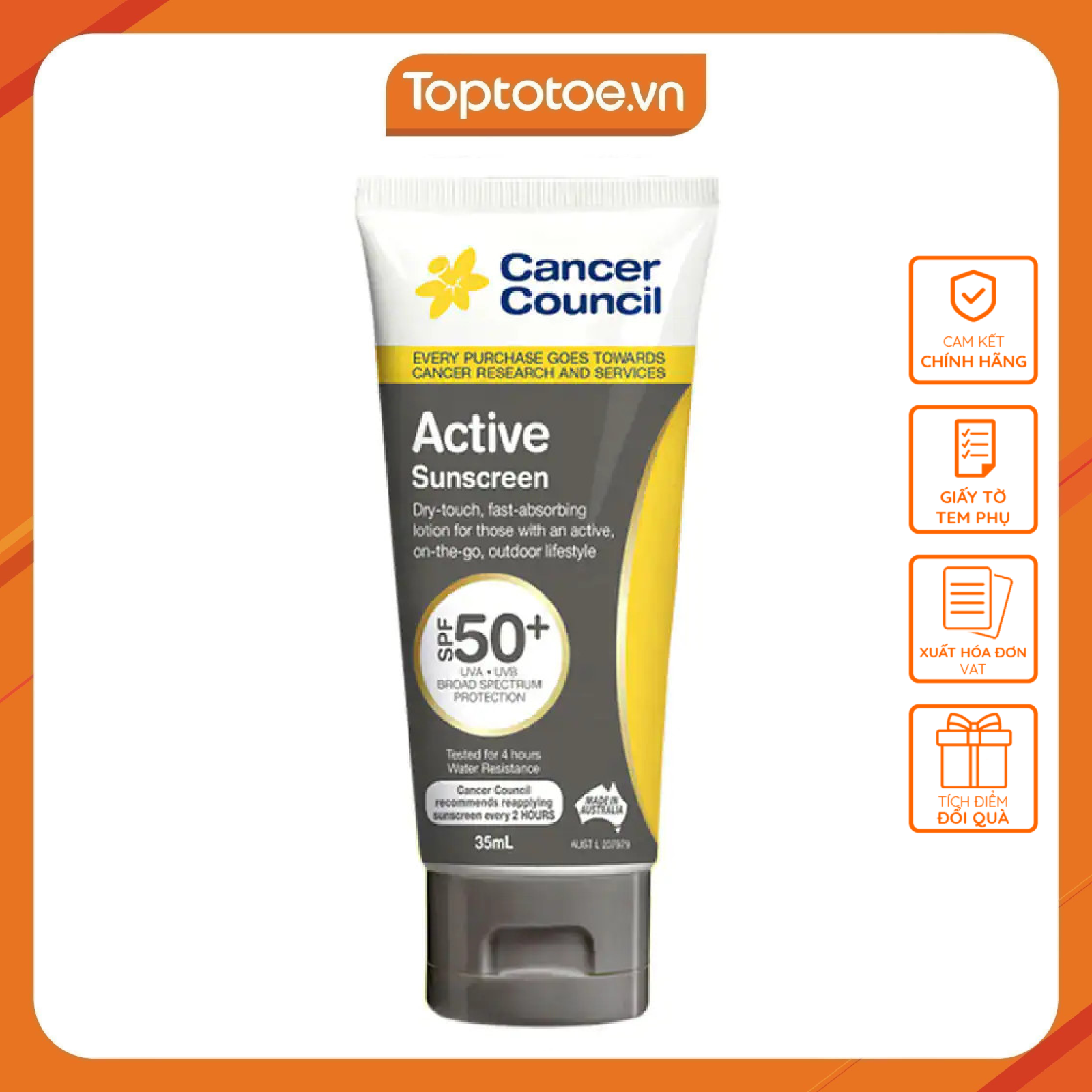 Kem Chống Nắng Cancer Council Active/Sensitiv/Ultra/Everyday SPF 50+/ PA +++ 110ml