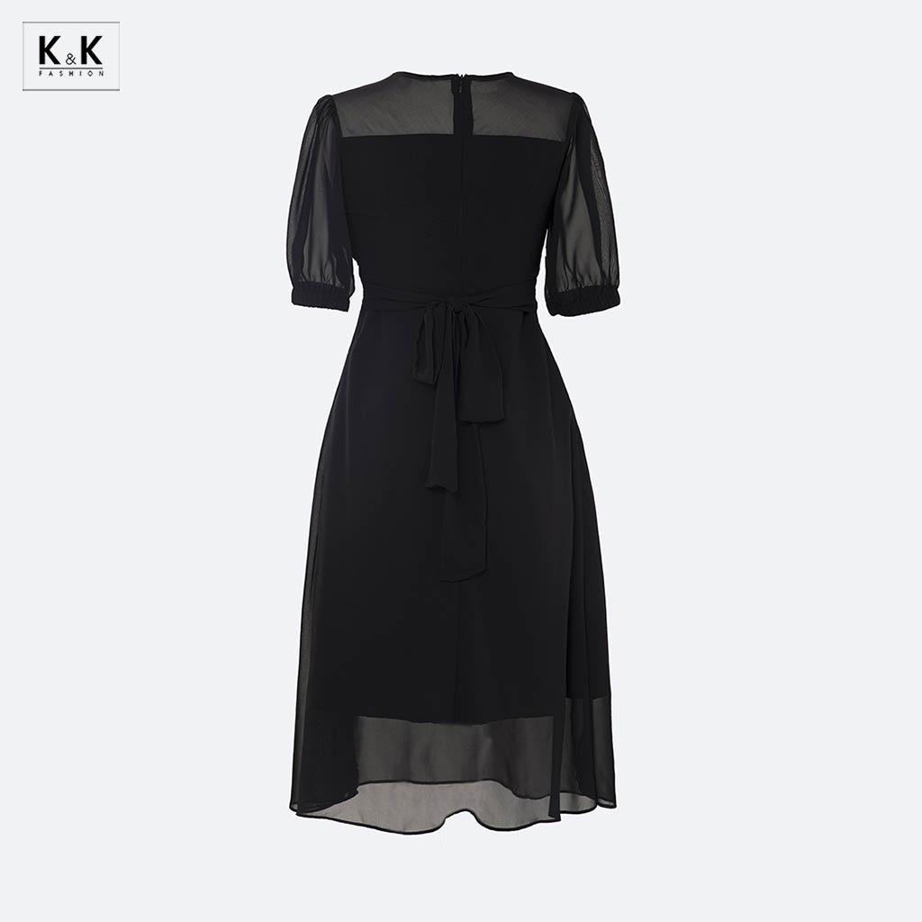 Đầm Đen Dáng Xòe Phối Nơ Ngực K&amp;K Fashion KK118-39 Chất Liệu Tằm Ý