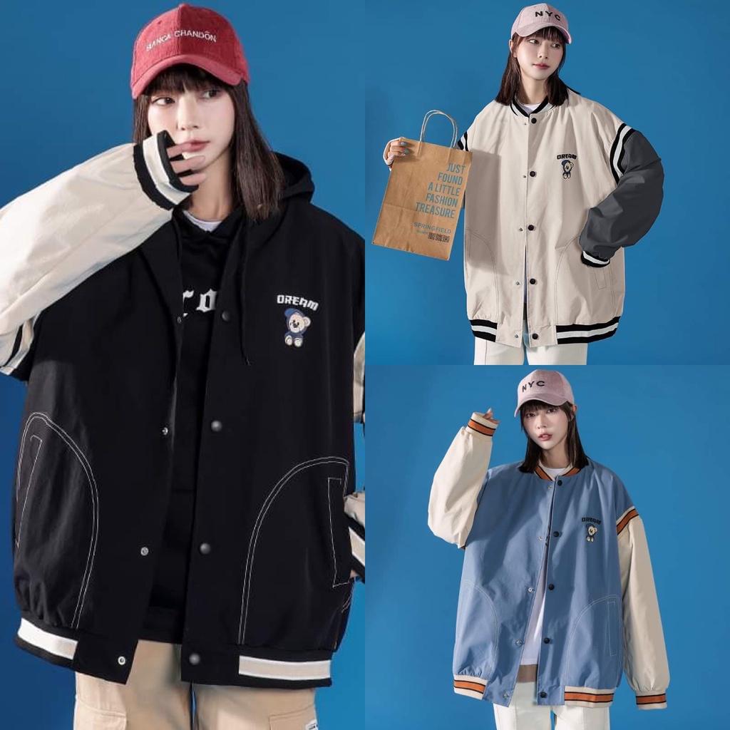 Áo khoác bomber mẫu mới nhất unisex form rộng hình gấu siêu cute phong cách hàn quốc