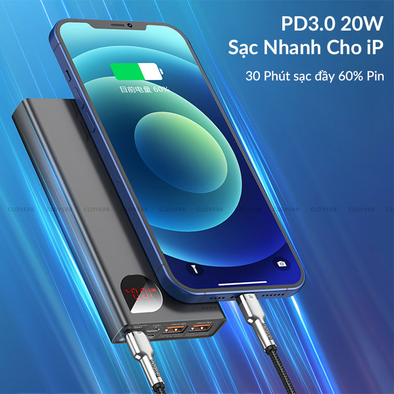 Pin dự phòng BASEUS Adaman Metal Digital Display Sạc Nhanh 22.5W Tương Thích PD20 Hàng Chính Hãng