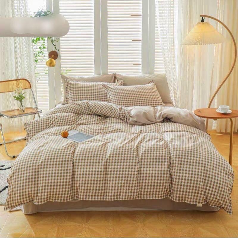 Bộ chăn ga gối cotton poly kẻ caro 4 món