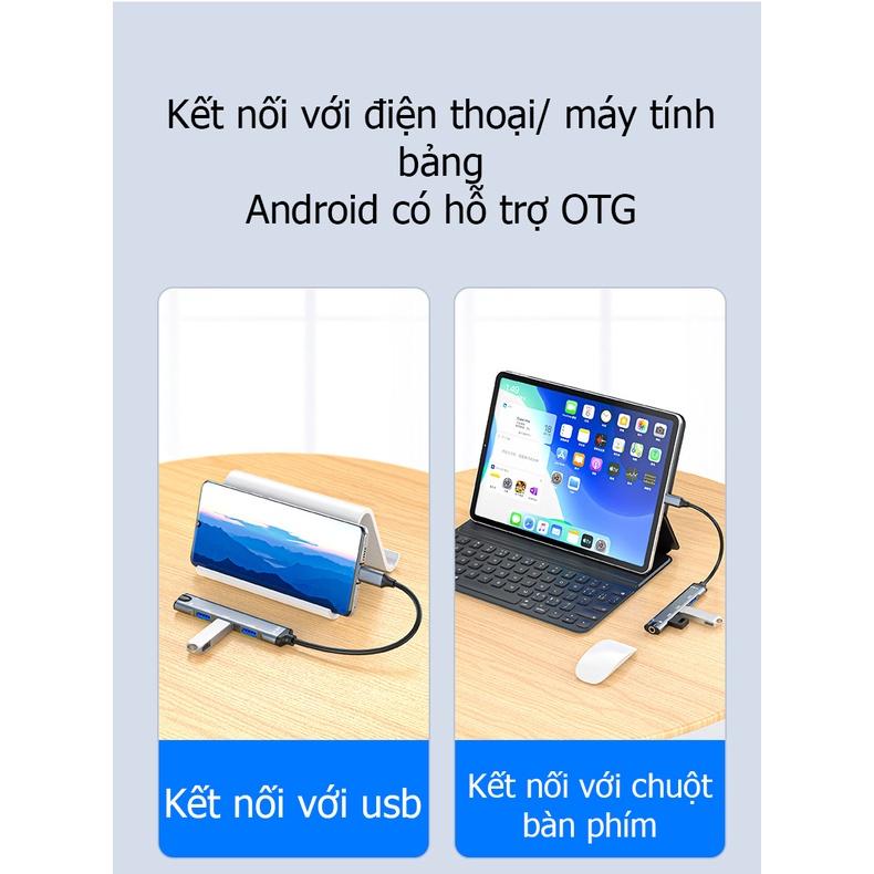 Hub chia usb a, usb type c ra tai nghe và usb 3.0 cho điện thoại, máy tính bảng, laptop - Jinghua