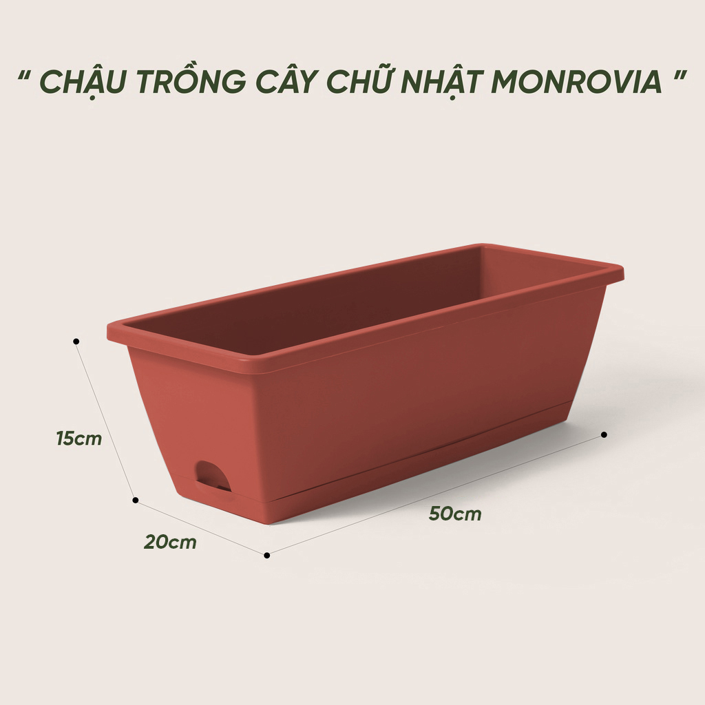 Bộ chậu trồng cây chữ nhật kèm giỏ treo Monrovia, chậu trồng hoa, cây cảnh, chậu treo ban công, treo tường, siêu bền bỉ