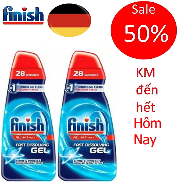Gel rửa bát Finish All in 1 max chuyên dùng cho máy rửa bát 1400ml, xà phòng Gel cho máy rửa bát 1.4L dùng thay cho viên rửa bát và bột rửa bát
