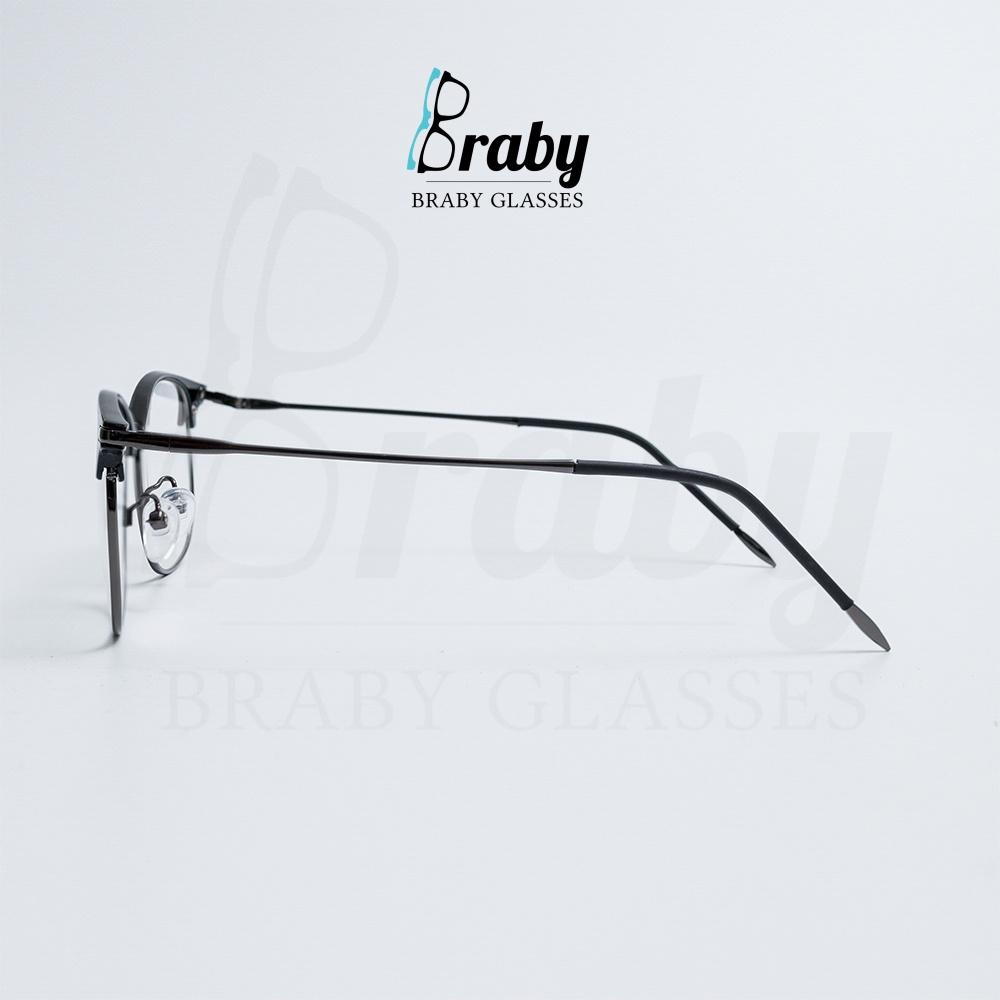 Gọng kính kính cận nửa gọng vuông kiểu dáng basic thời trang nam nữ Braby chất liệu Thép chống gỉ mảnh siêu bền MK04