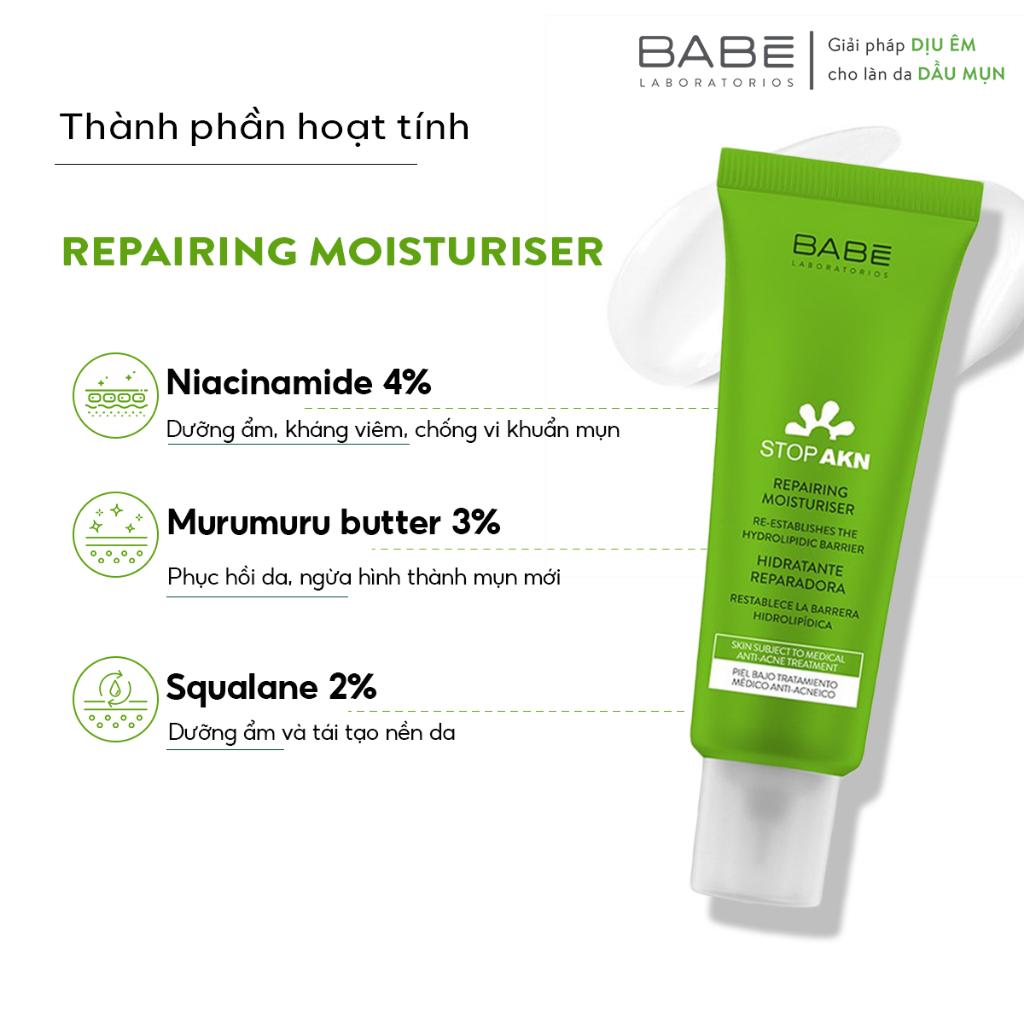 Kem dưỡng phục hồi da sau treatment, thấm siêu nhanh Babe Stop Akn Repairing Moisturiser 50ml