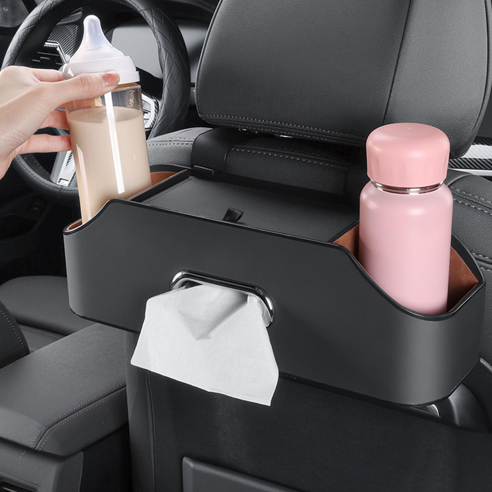 Car Headrest Seat Hanging Organizer with 2 Coasters Cup Holder Napkin Holder Durable 34.8x12x9.3cm Tear Resistant Waterproof Multifunctional