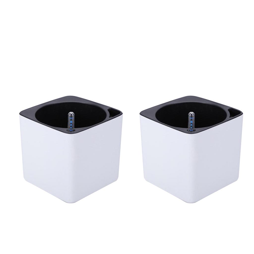 2Pcs Self Watering Pot Planter w/ Water Level Indicator White M