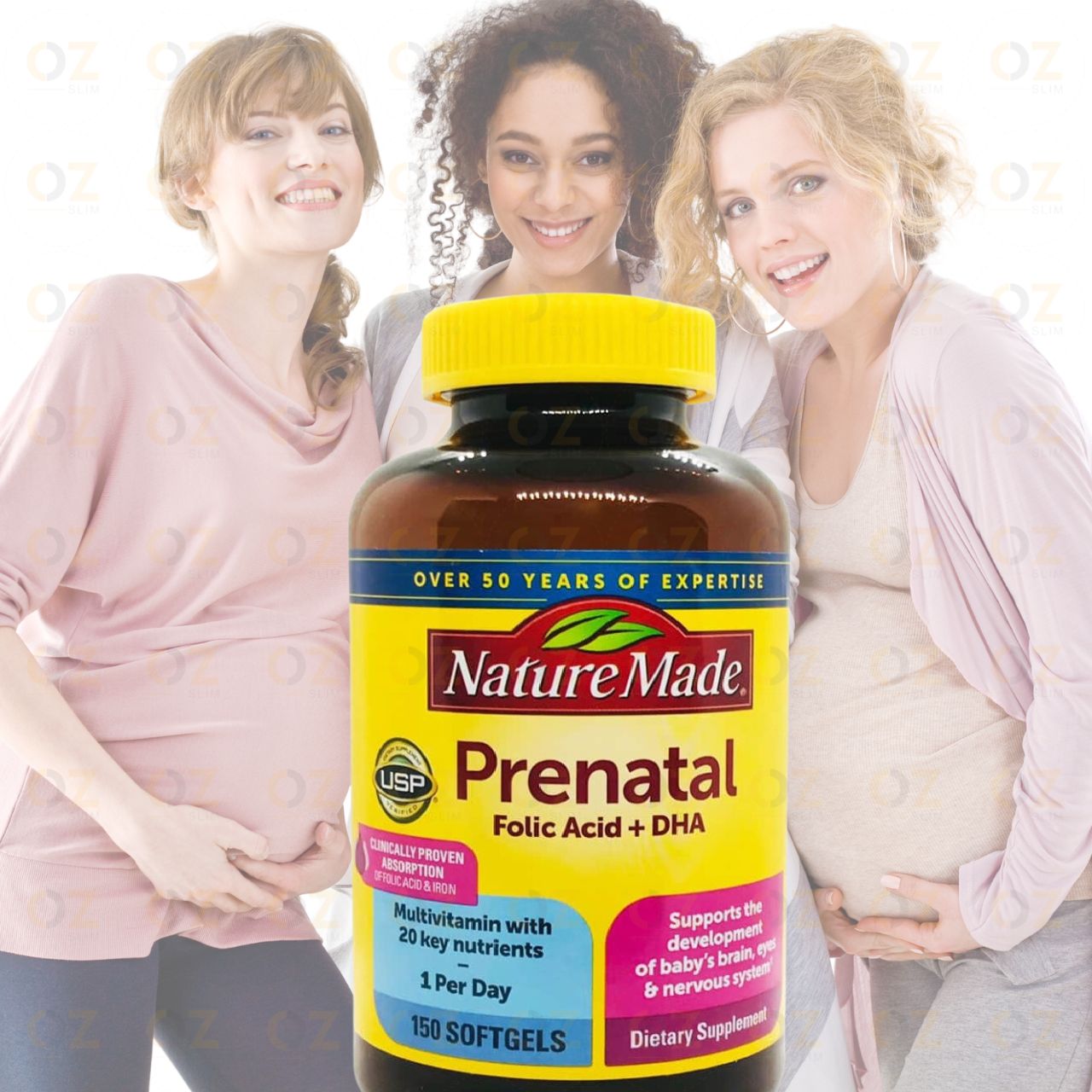Hình ảnh Vitamin tổng hợp cho bà bầu Prenatal Folic Acid+ DHA Nature Made giúp mẹ khỏe, thai nhi phát triển tốt (Mỹ) - OZ Slim Store