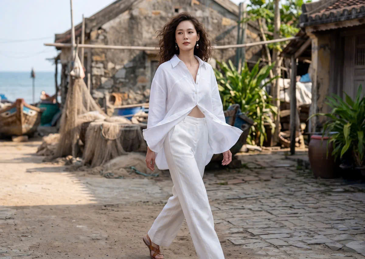 Áo Sơ Mi Oversize Linen Trắng Sương Top175 Thời trang Hity