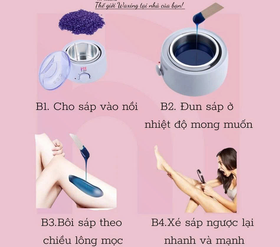 Combo Nồi nấu sáp wax nóng kèm : 100gr sáp cao cấp , Giấy Wax , 5 Que Gỗ