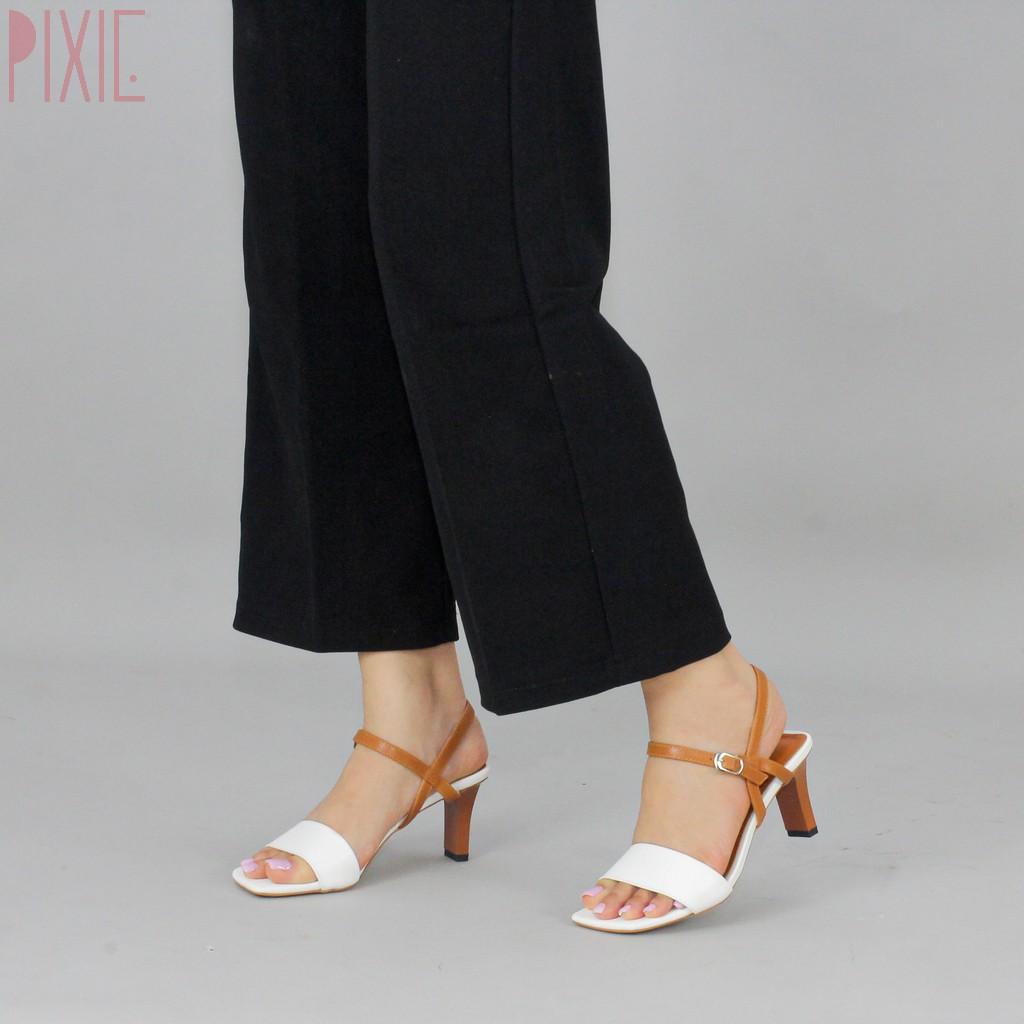 Giày Sandal Cao Gót 6cm Quai Bản To Mix 2 Màu Pixie X484