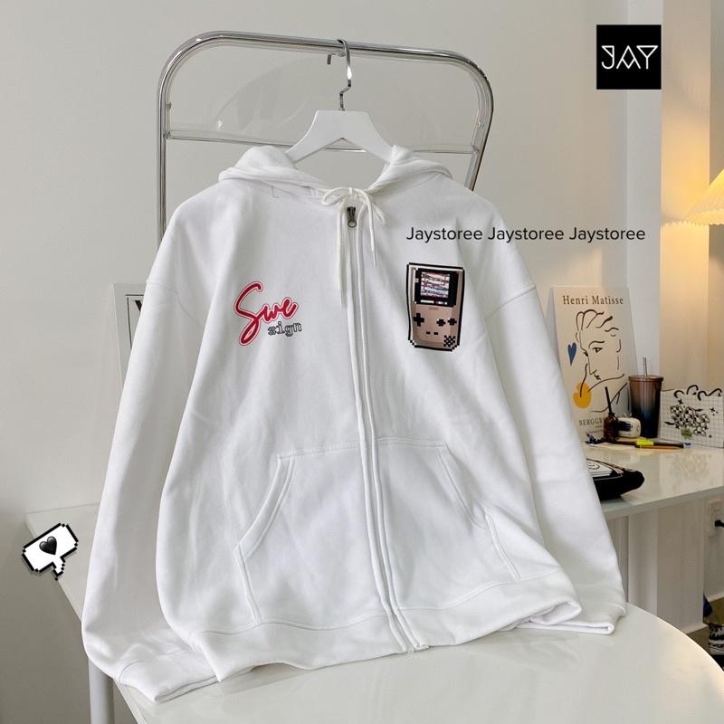 Áo Khoác Hoodie Unisex Zip Nỉ Bông GAME màu ĐEN/TRẮNG Nam nữ unisex/Áo hoodie dây kéo nữ có mũ form rộng