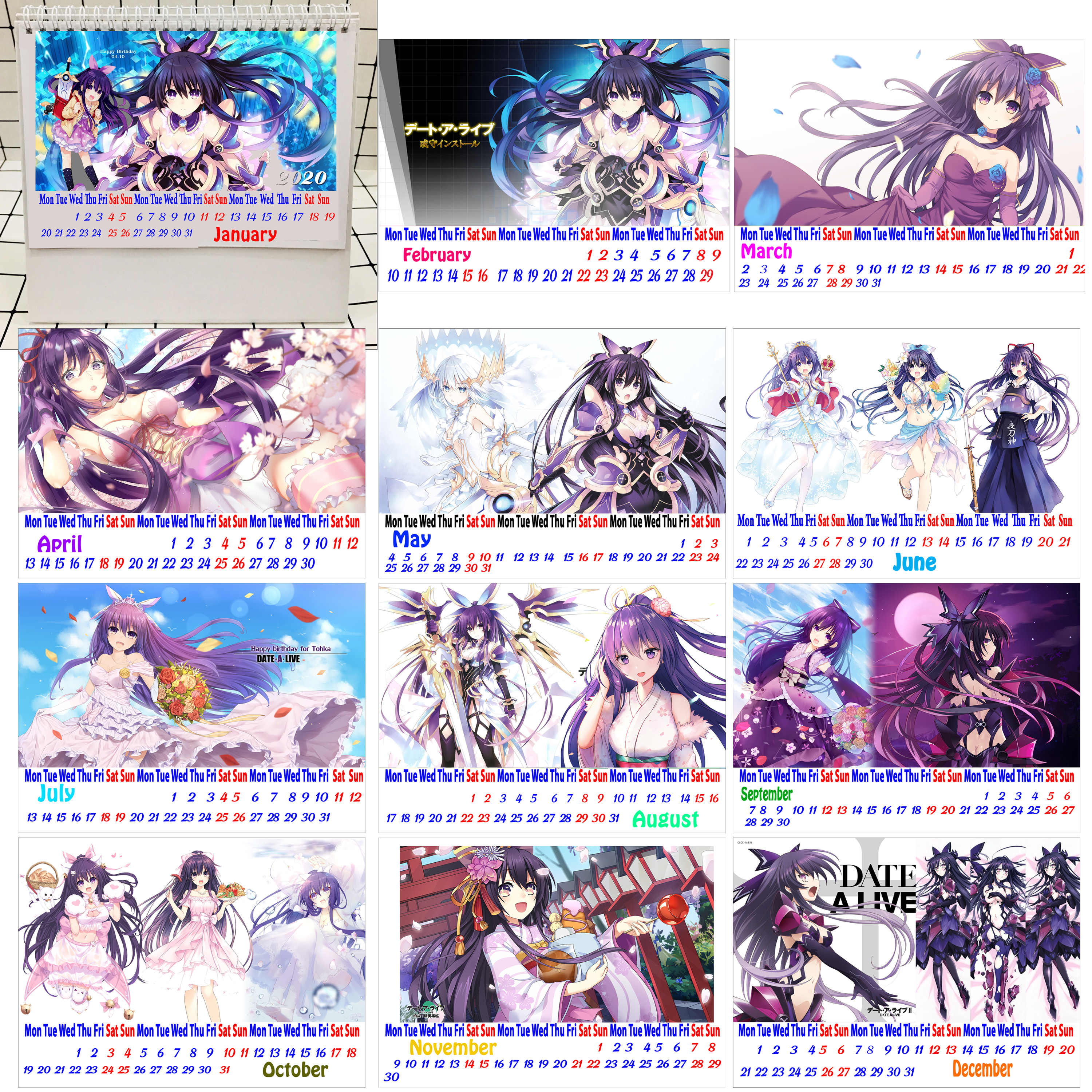 LỊCH BÀN 2020 DATE A LIVE Yatogami Tohka 12 TỜ