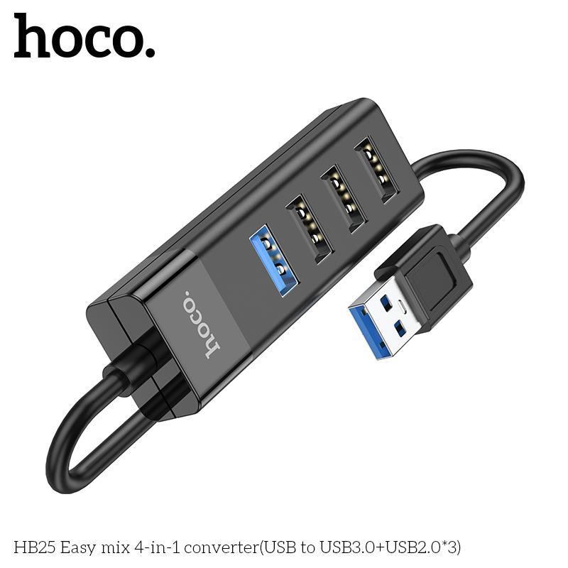 Hub chia cổng USB 2.0 &amp; USB 3.0 Hoco HB25, bộ chuyển đổi từ Type C ra nhiều cổng USB hàng chính hãng Hoco