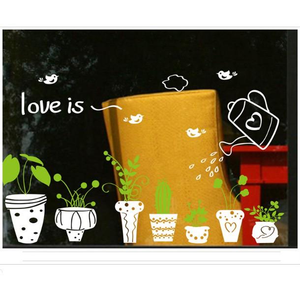 Decal trang trí tường - Nhiều Chậu Trắng lá xanh tính tế