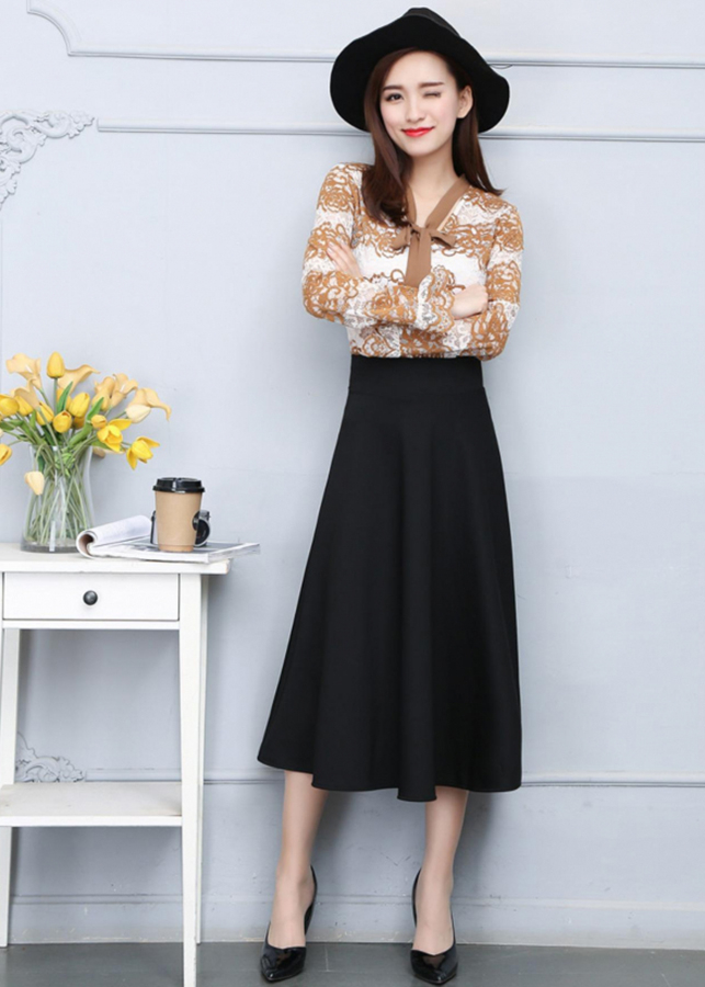 Chân váy xòe dài dáng tiểu thư