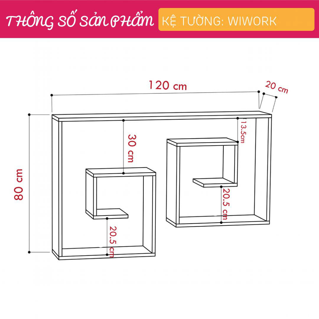 Kệ gỗ treo tường trang trí hiện đại SMLIFE Wiwok | Gỗ MDF dày 17mm chống ẩm | D120xR20xC80cm