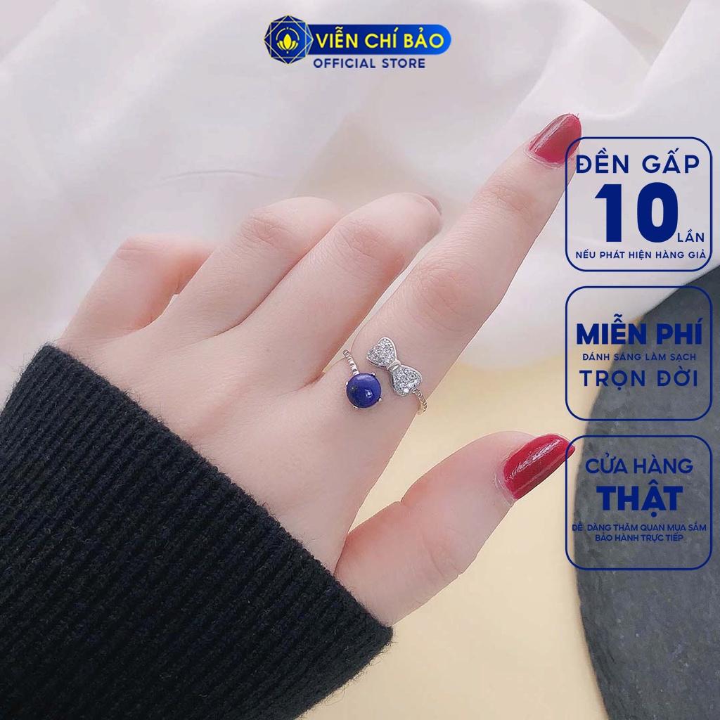 Nhẫn bạc nữ nơ gắn đá Lapis Lazuli chất liệu bạc Thái thời trang phụ kiện trang sức nữ thương hiệu Viễn Chí Bảo N400226