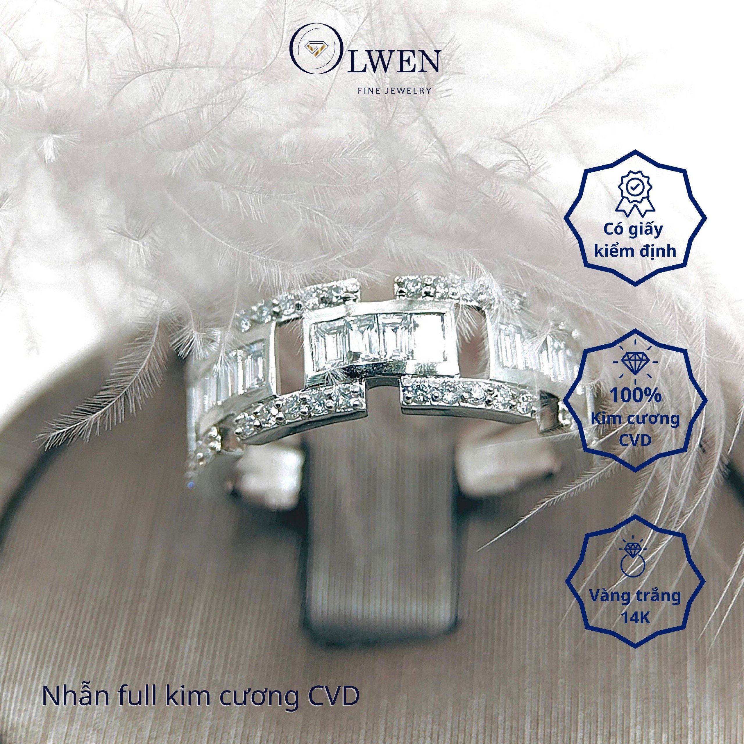 Nhẫn 14k Trắng Olwen Đính Kim Cương CVD HA320