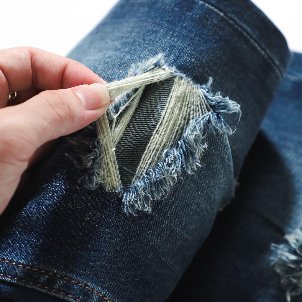Quần jean xanh green wash rách nhẹoem form slimfit - Quần jeans nam cao cấp LASTORE MENSWEAR