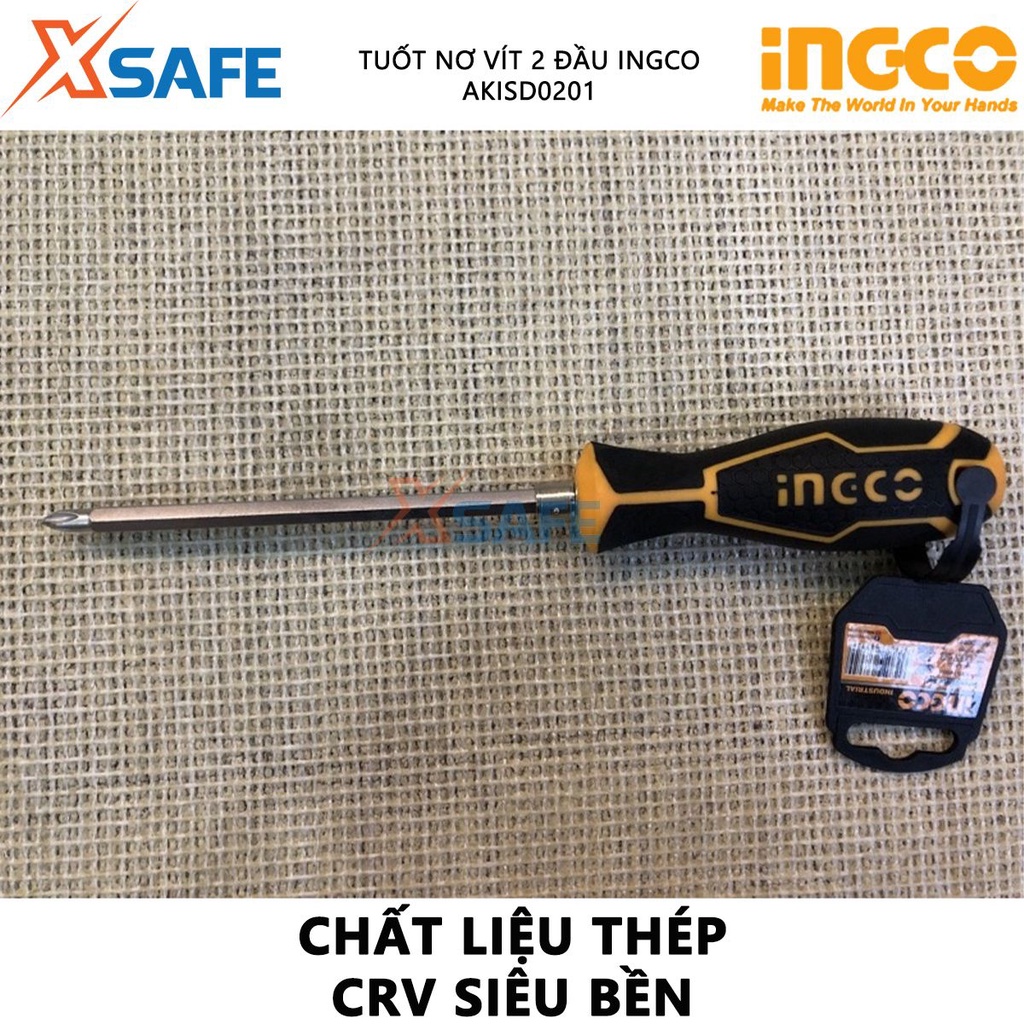 Tua vít 2 đầu INGCO AKISD0201 Tuốc nơ vít kích thước 6.35x160mm, tay cầm có thể hoán đổi lẫn nhau - Chính hãng [XSAFE]