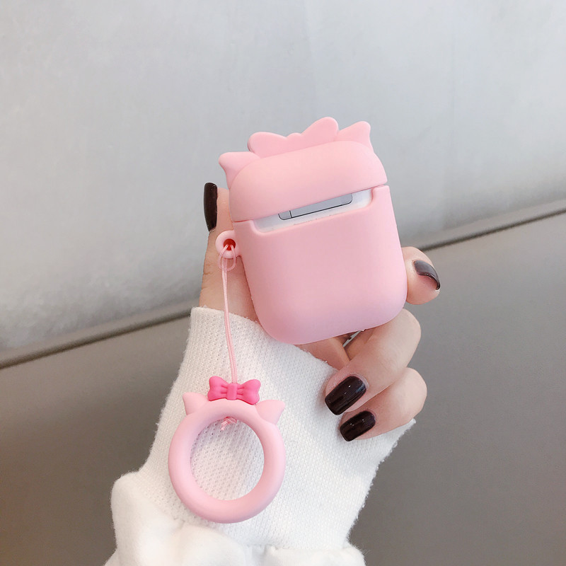 Bao Case Silicon Cho Tai Nghe Apple Airpods - Hình Heo Hồng Đeo Nơ