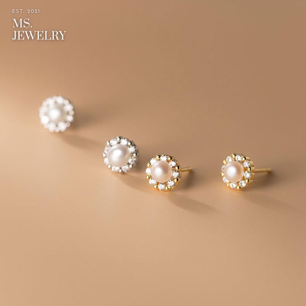 Khuyên Tai Thời Trang Bạc S925 Pearl Đính Đá Cao Cấp