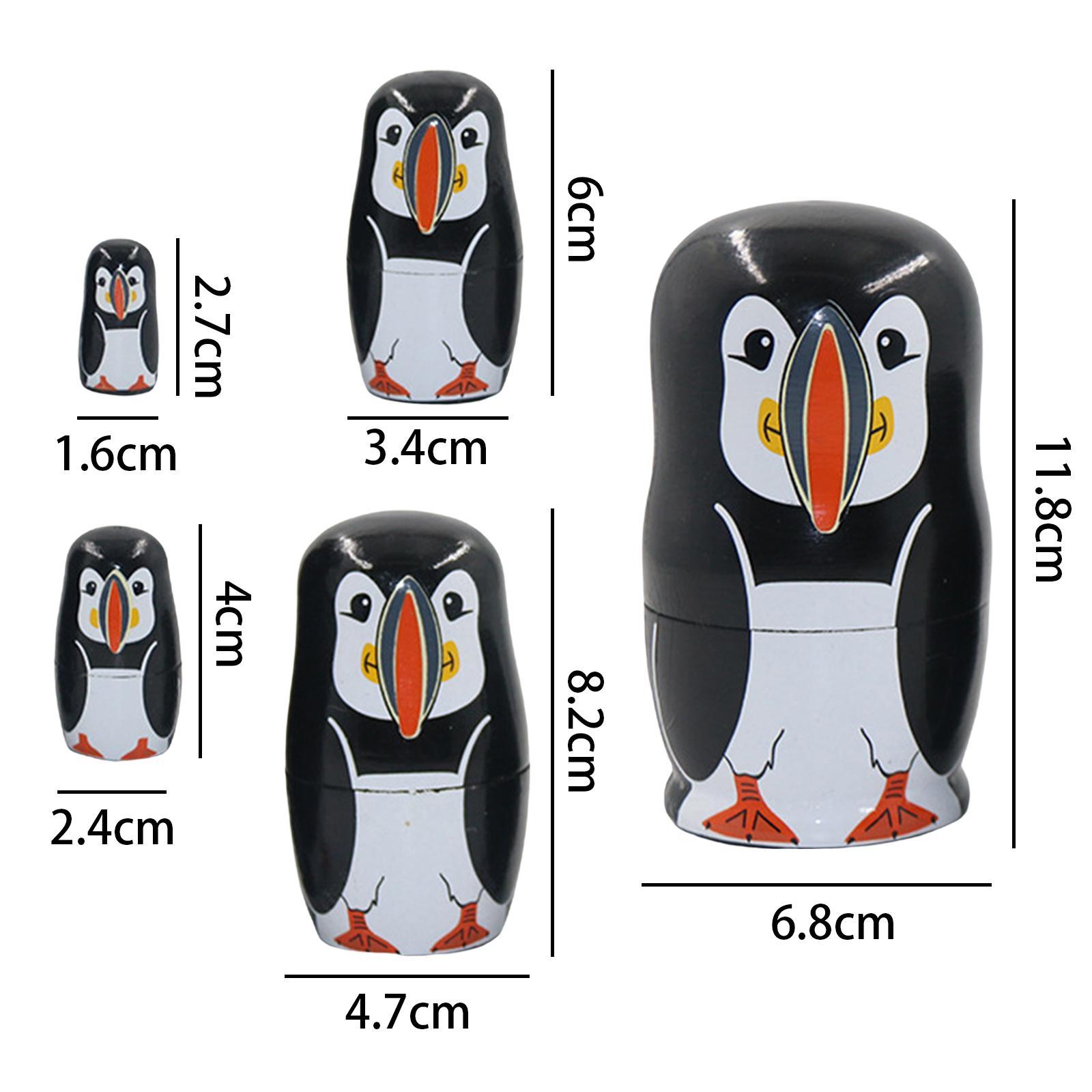 Cute Penguin Russian Nesting Dolls Matryoshka Stacking Toy 5 Pieces Colorful