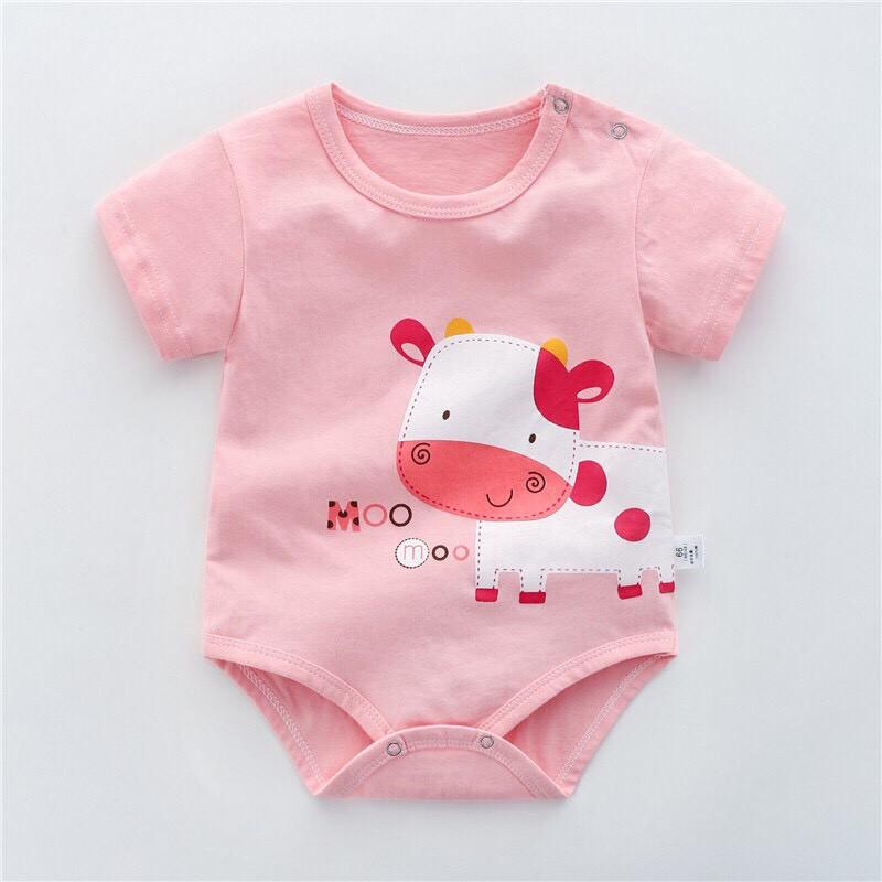 Bodysuit cho Bé Trai Bé Gái mẫu Body Chip bò sữa hồng Hè Sơ Sinh vải 100% Cotton Mềm Mịn kiểu dáng dễ thương từ 3-13kg