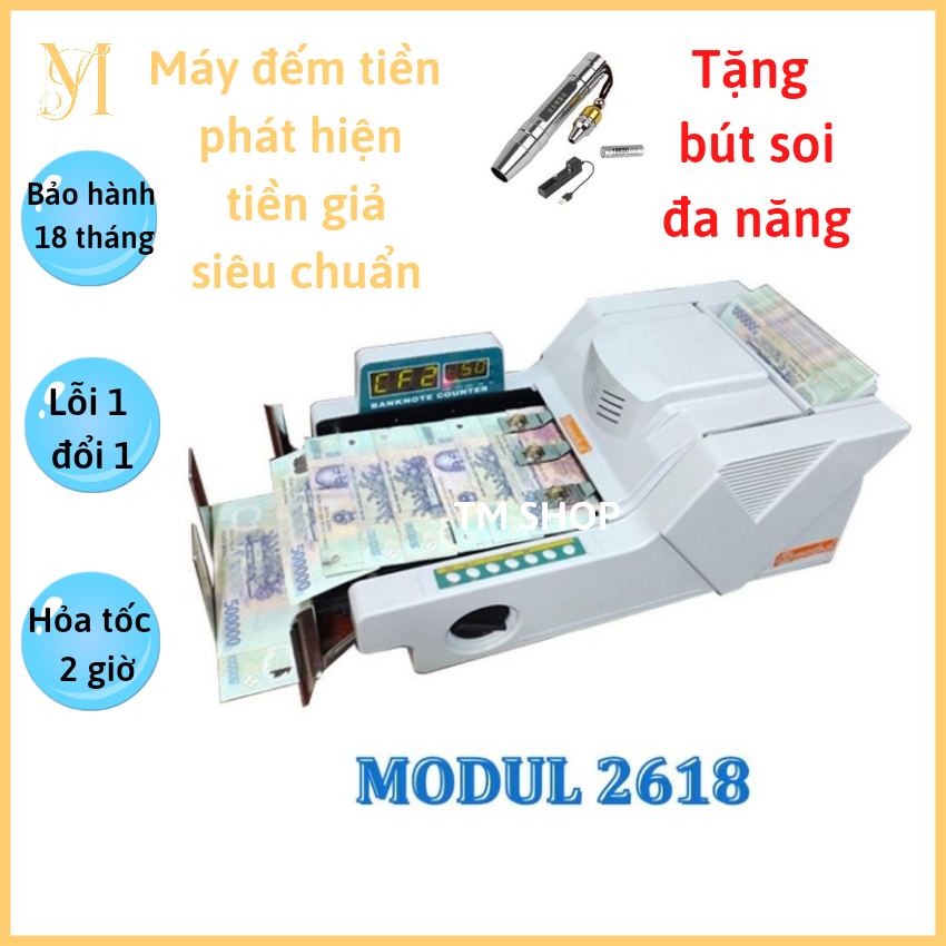 Máy đếm tiền ngân hàng Modul 2618, nhận biết mệnh giá, phát hiện tiền khác loại, tiền gi.ả, bảo hành 18 tháng