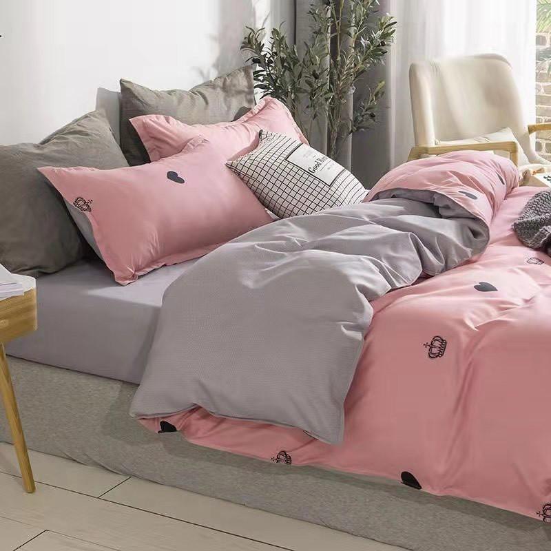 Chăn Ga Gối Đệm -Sét Chăn Ga Gối Tim Hồng Vương Miện PolyCotton Punpu3051