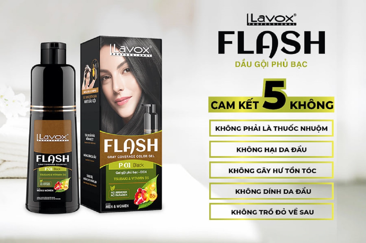 Dầu Gội Thảo Dược Nhuộm Tóc ĐEN/ NÂU PHỦ BẠC 100% SIÊU DƯỠNG LAVOX FLASH