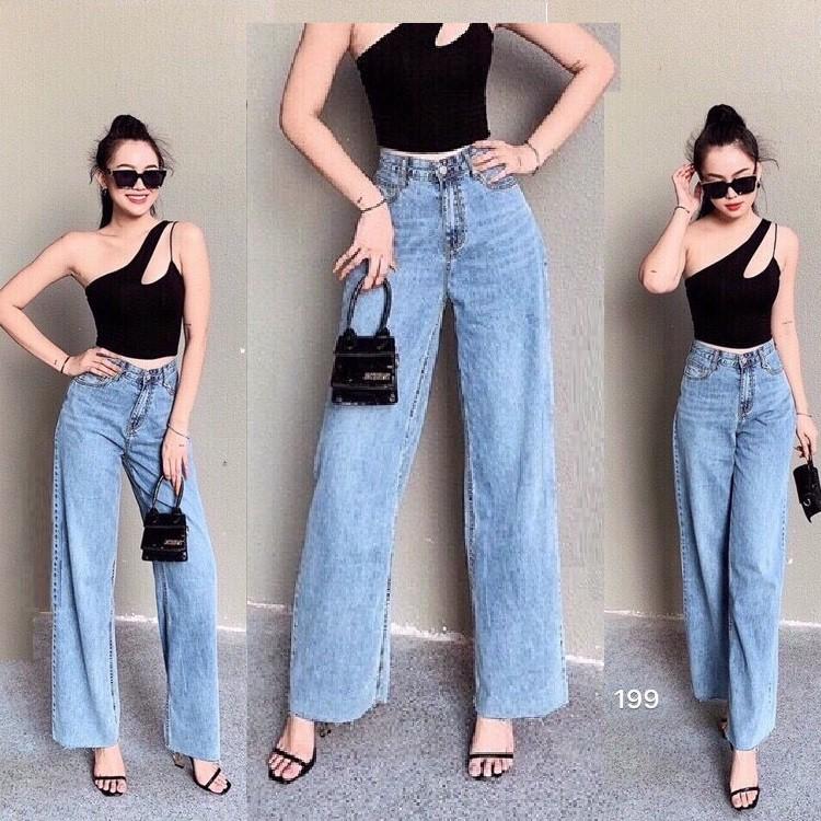  QUẦN JEAN DÀI ỐNG RỘNG LƯNG CAO TRƠN BASIC - QUẦN BÒ NỮ CULOTTES SUÔNG T 25