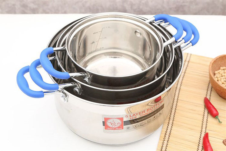 Bộ Nồi Inox 304 Cao Cấp 5 Đáy 3 chiếc 16c,, 20cm và 24cm Elmich Smartcook KM2355961 Dùng Bếp Từ