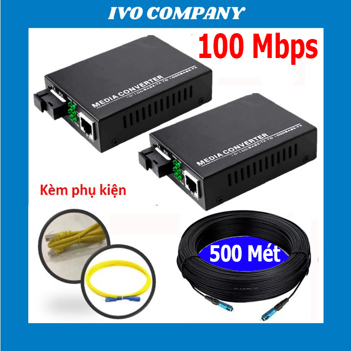 Combo 500m Cáp Quang + Cặp Converter BLACK 100Mbps Kèm Phụ Kiện