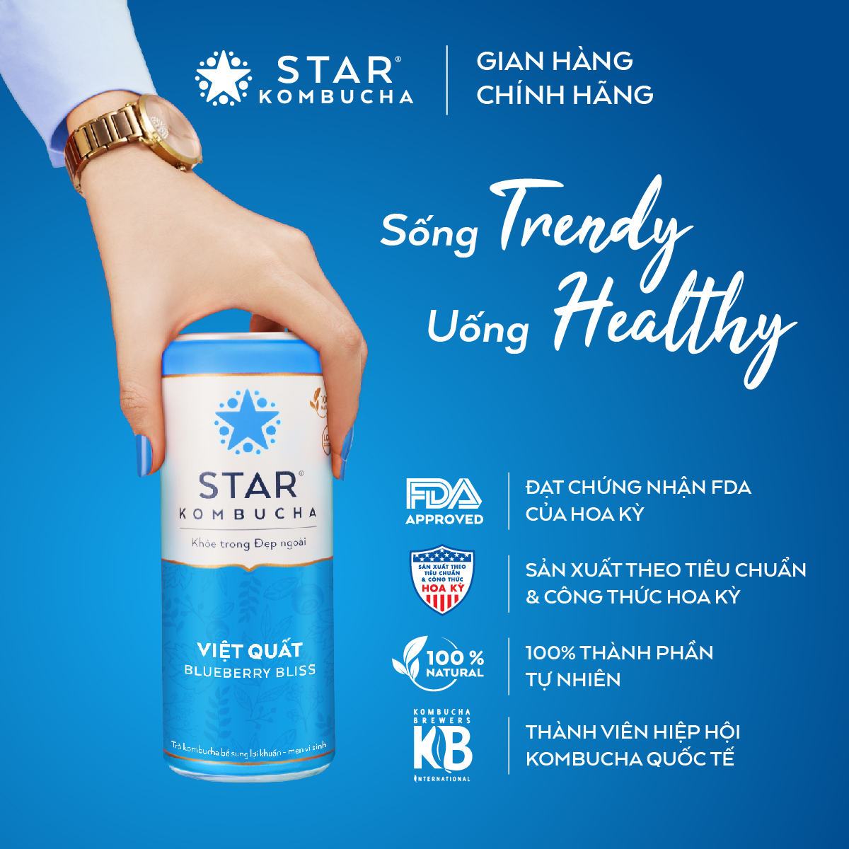 Thùng 12 lon thức uống lên men STAR KOMBUCHA Việt Quất / Blueberry Bliss (250ml/lon)